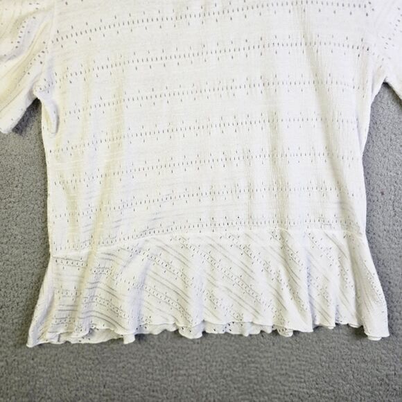 SML Sport Large White Eyelet Knit Ruffle Peplum Flutter Sleeve Summer Top Shirt - Picture 6 of 8